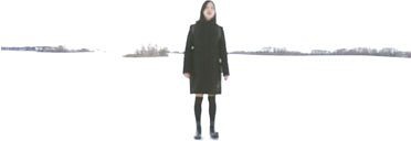 独自站在North Dakota雪地里的久美子。